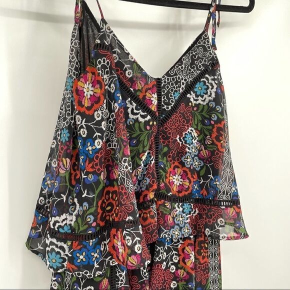 N/Nicholas Floral Boho Tier Adjustable Tie Strap Mini Eyelet Dress w Pockets - Picture 3 of 8